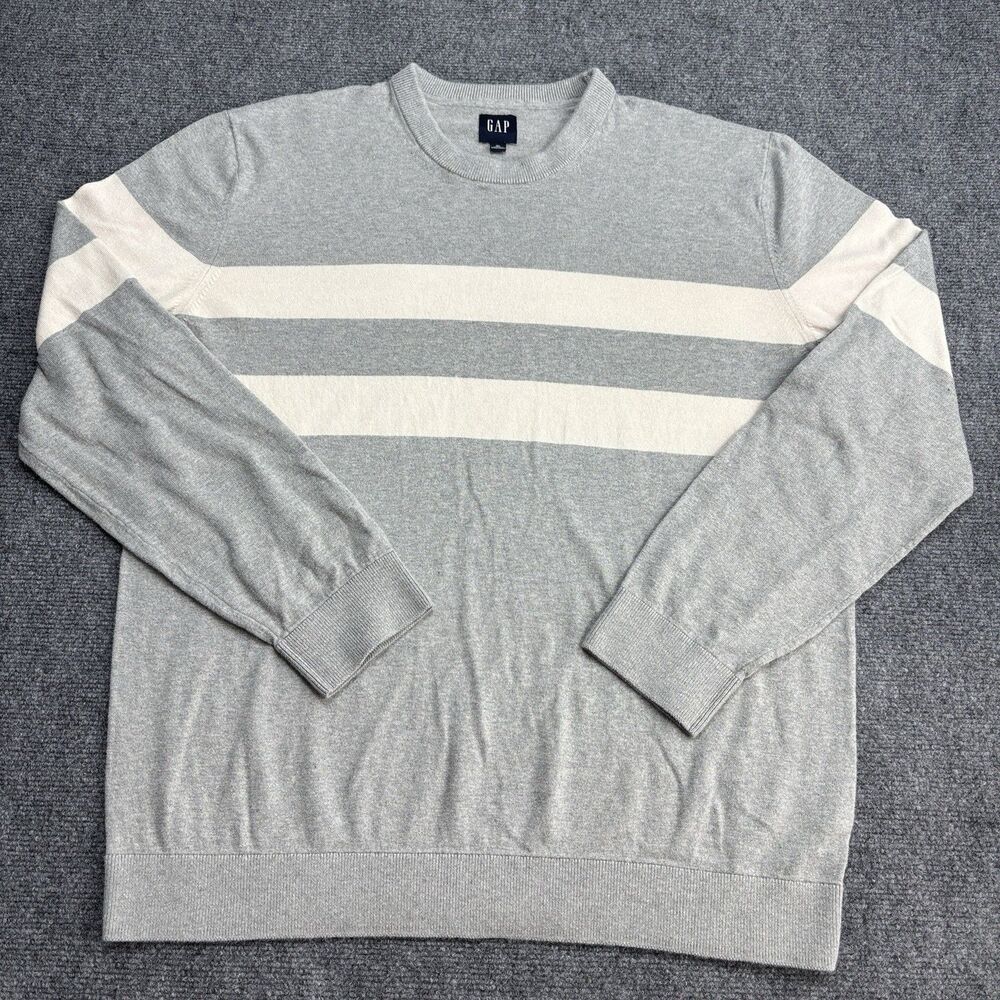 GAP Men's XL Tall Mainstay Crew 100% Cotton Gray Striped Sweater